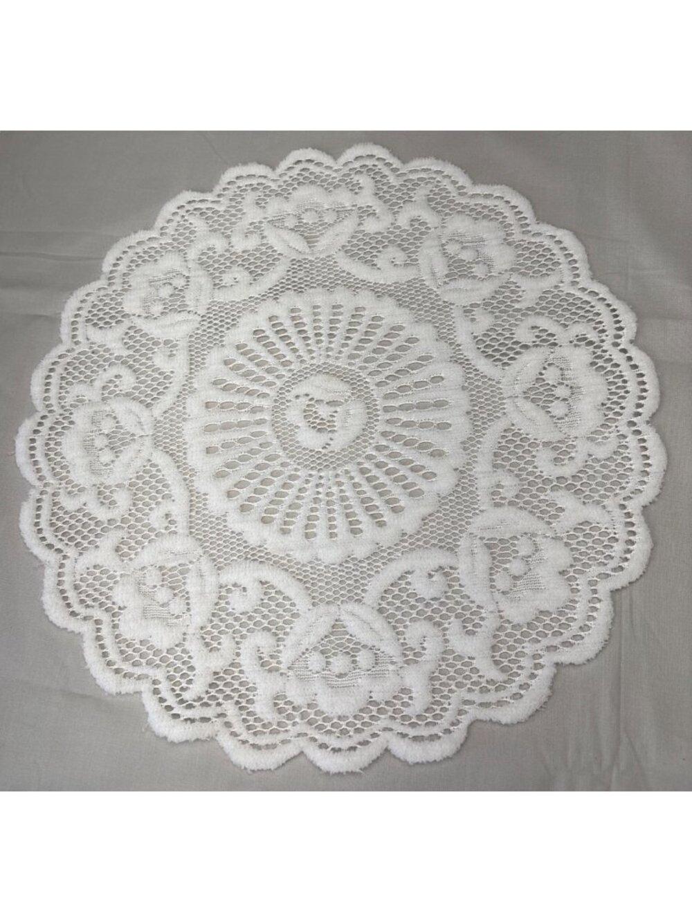 White Vintage Crochet Lace Doily 15" Round Floral Motif Elegant Tabletop Accent